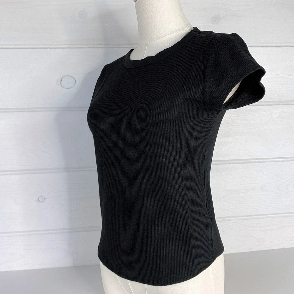 American Eagle AE Waffle T-Shirt Layering Tee M Black Stretch Base Layer 90s Y2K - Picture 12 of 16